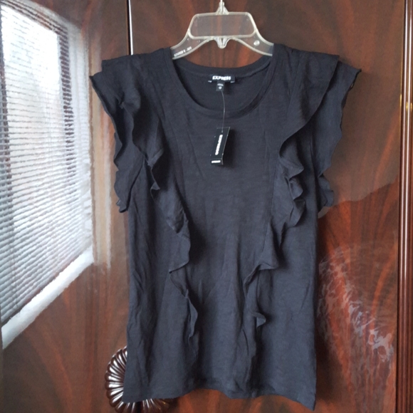 Express Black Ruffle Top - Picture 7 of 9